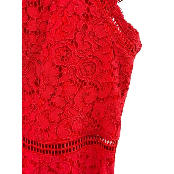 BARDOT Red Lace Mock Neck Lined Sheath Dress Size US 10 / Large Wedding Guest - Picture 5 of 8